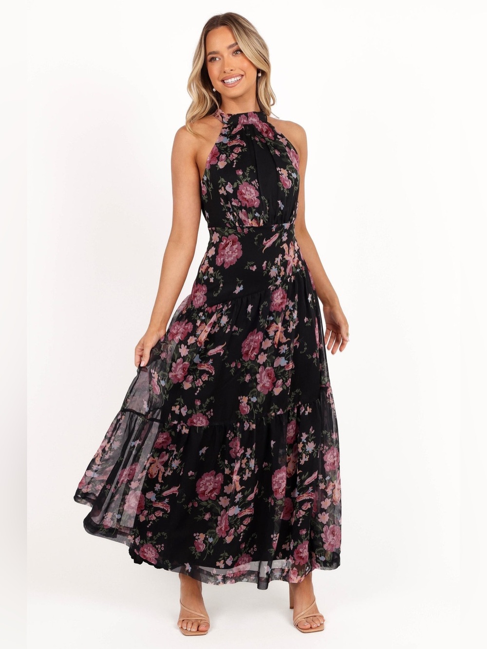 Petal & Pup Eden Maxi Dress Size Medium Floral Black Pink